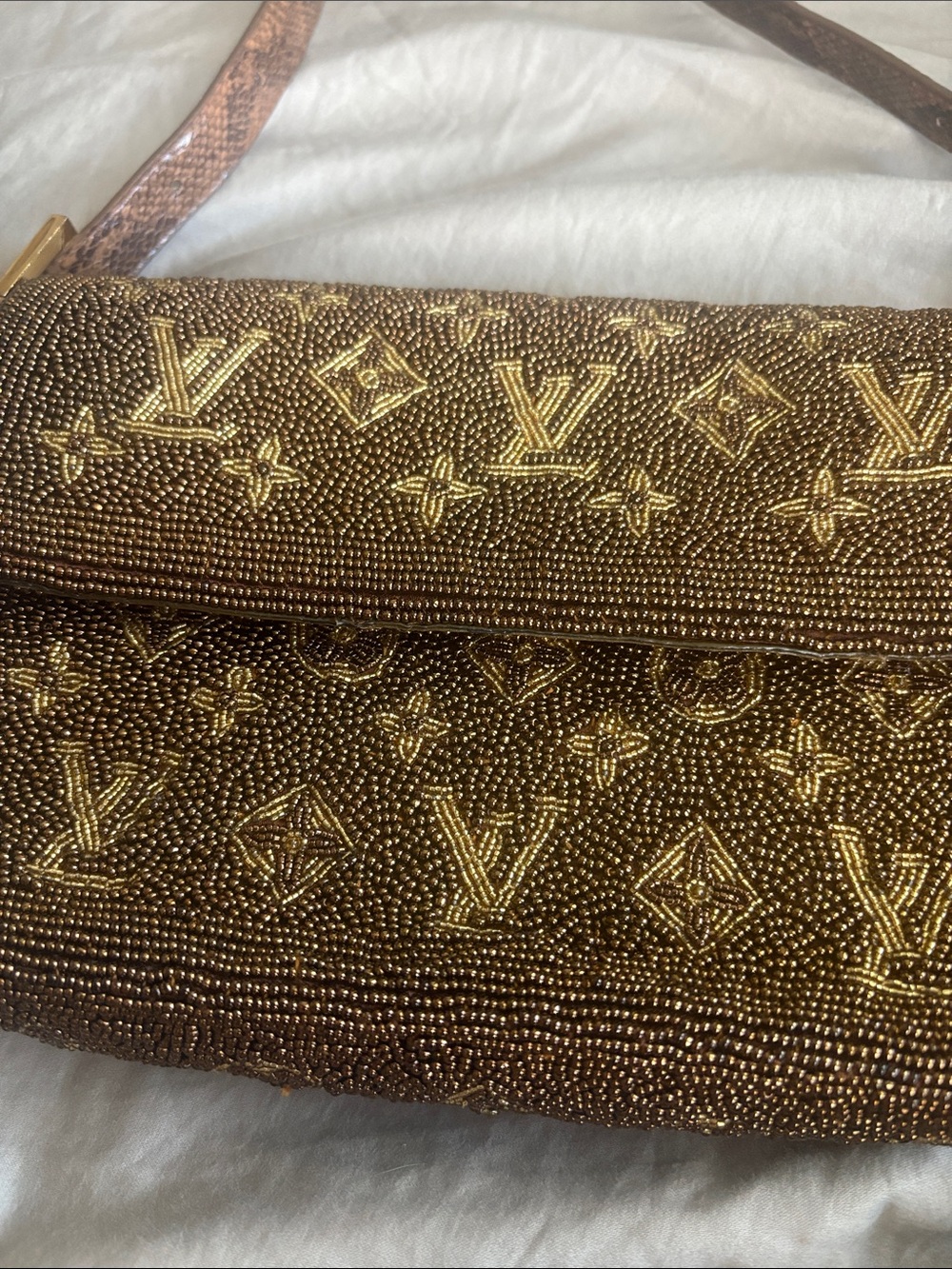 Louis Vuitton Brown and Gold Beaded Monogram Clutch